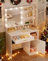 Hzuaneri Dressing Table with Mirror 10 Bulb Lights White view 3