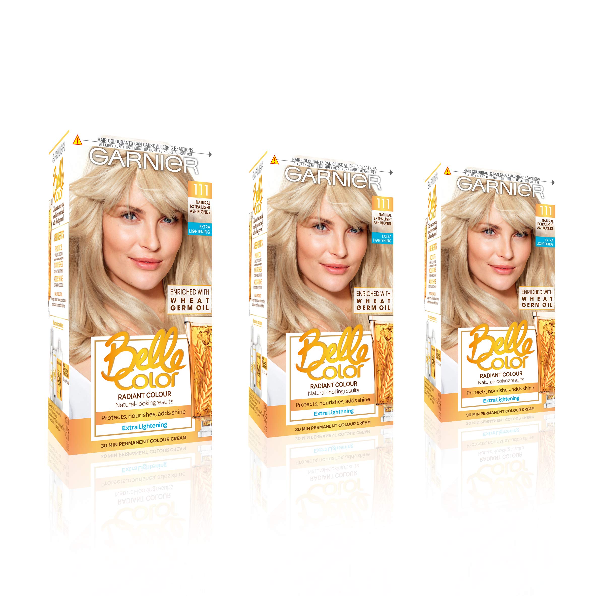 Garnier Belle Color Blonde Hair Dye Permanent, Natural looking Hair Colour, up to 100% grey coverage - 111 Extra Light Ash Blonde Pack of 3