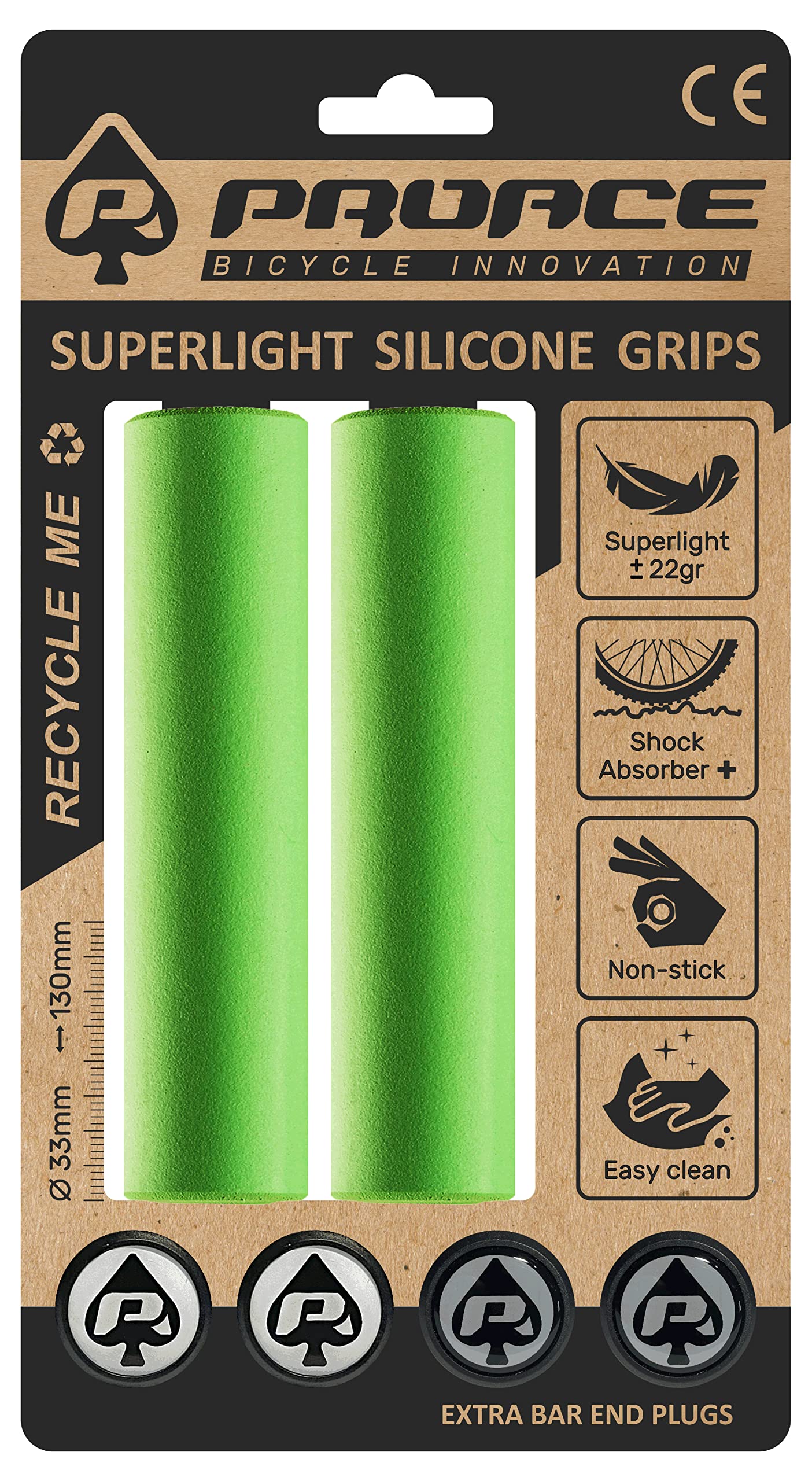 Proace Super Light Silicone MTB Grips - Maximum Vibration Absorption, Non-Stick and Easy to Clean (Green)