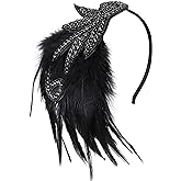 BABEYOND 1920s Flapper Headband Accessories Roaring 20s Feather Hair Band Vintage Gatsby Party Accessories (Black)