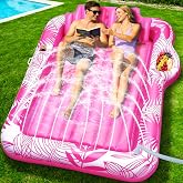 83" X 60" Inflatable Tanning Pool Lounger Float with Sprinkler for Adults | Extra Large Pool Float with Pillow&amp;Drink Holder, 6 in 1 Suntan Tub Raft Floatie Toy, Sunbathing Water Filled Tanning Bed,Pink
