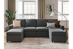 LINSY HOME Modular Sectional Sofa, Convertible U Shaped Sofa Couch with Storage, Memory Foam, Modular Sectionals with Ottomans, 6 Seat Sofa Couch with Chaise for Living Room, Dark Grey