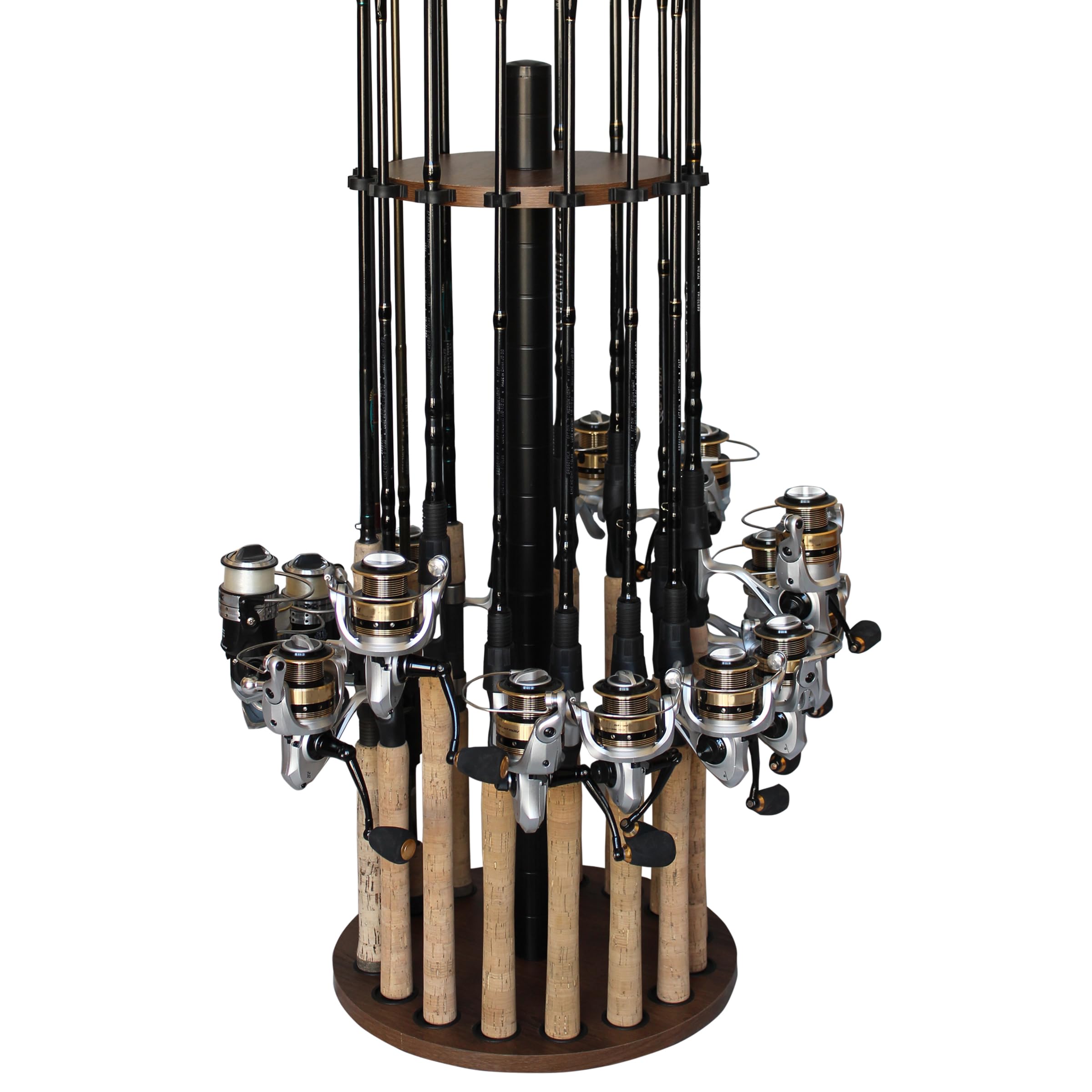Rush Creek Creations | Round Fishing Rod Holder for 16 Freshwater Fishing Poles, Fishing Gear, and Fishing Accessories | Fishing Rod Rack with 16 Fishing Rod Clips for Garage Organization