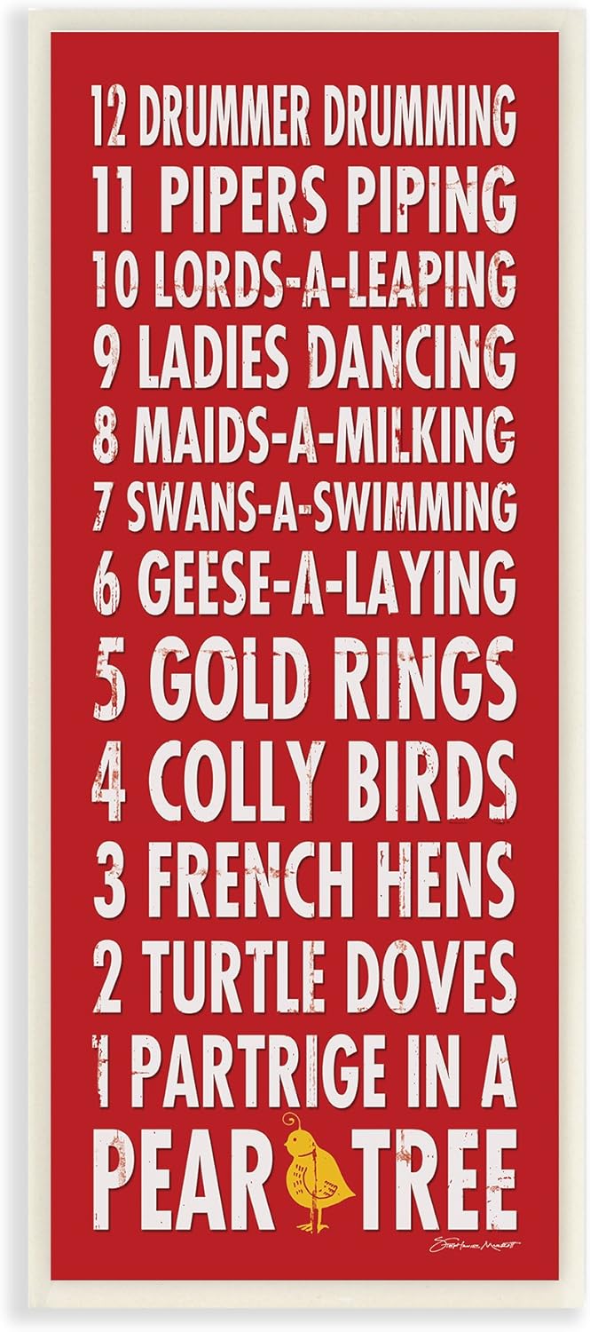 Paintings - Stupell Industries 12 Days of Christmas Typography Wall Plaque, 7 x 17, Multi-Color
