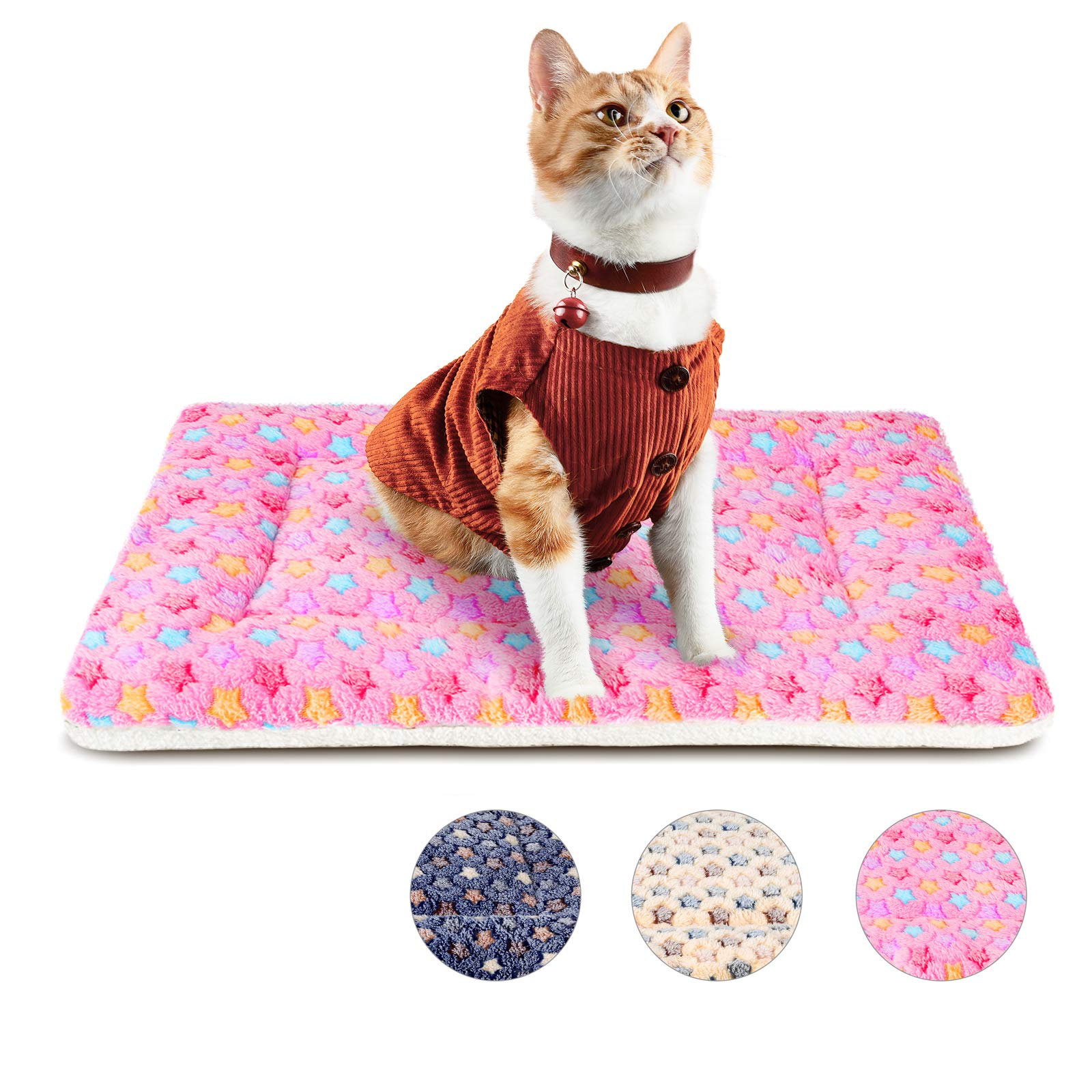 MORA PETS Cat Bed for Indoor Cats Washable Flat Kitten Bed Blanket Soft Warm Pet Pad for 18 inch Cage Small Dog Bed Mat Mattress Puppy Crate Pillow Reversible Extra Small 45x37cm Pink