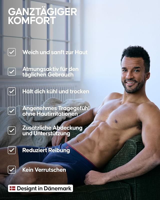 Bambus Boxershorts Herren, Lang, 3er & 6er Pack, Mehrfarbig (2xSchwarz/Rot, 2xMarineblau, 2xWeiß), L