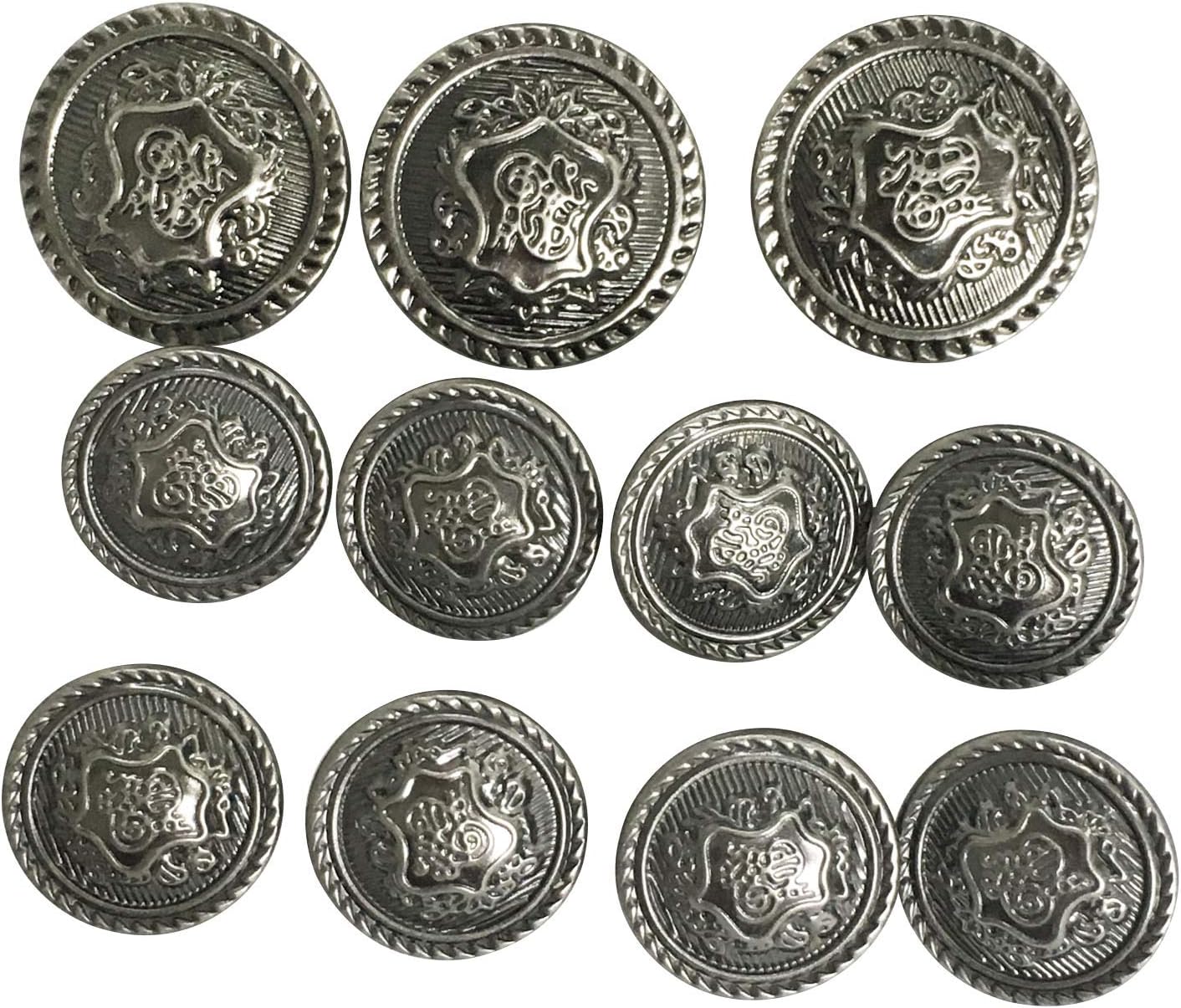 Grekywin Vintage Metal Brass High-Grade Buttons. Exotic Customs Style (Silver)