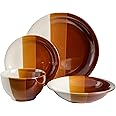 Gibson Elite Autumn Canopy Stoneware Double Bowl Plates and Bowls Dinnerware Set, Service for 4 (16pcs)