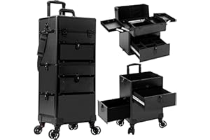 AROUS Rolling Makeup Case with 3 Drawers, Cosmetology Case on Wheels 5 IN 1 Makeup Train Case Make Up Organizer for Artist Salon Nail Teach Trunk,Black