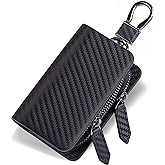 VISOUL Car Key Case Holder Double Zipper, Leather Car Smart Key Fob Case with Keychain for Men and Women