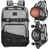 WOLT Skateboard Backpack, 15.6 Inch Laptop Backpack for Men Women, Sports Backpack with Ball Holder