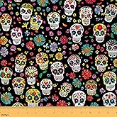 Sugar Skull Boho Floral Leaf Decorative Fabric - Colorful Mandala Flower Indoor/Outdoor, Gothic DIY Art Waterproof - 1 Yard by The Yard