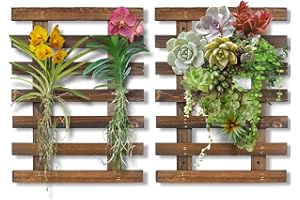 Mulctun 2 Pcs Wall Planters - 11.4"W X 15.7"H Wooden Wall Planters for Indoor Outdoor Plants,Hanging Wood Wall Trellis,Wall Mounted Plant Holder for Orchids,Succulent,Air Plants,Hanging Pots Display