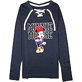 Disney Womens Minnie Mouse Lace-Up Long Sleeve Tee (US, Alpha, Small, Regular, Regular, Navy Heather)