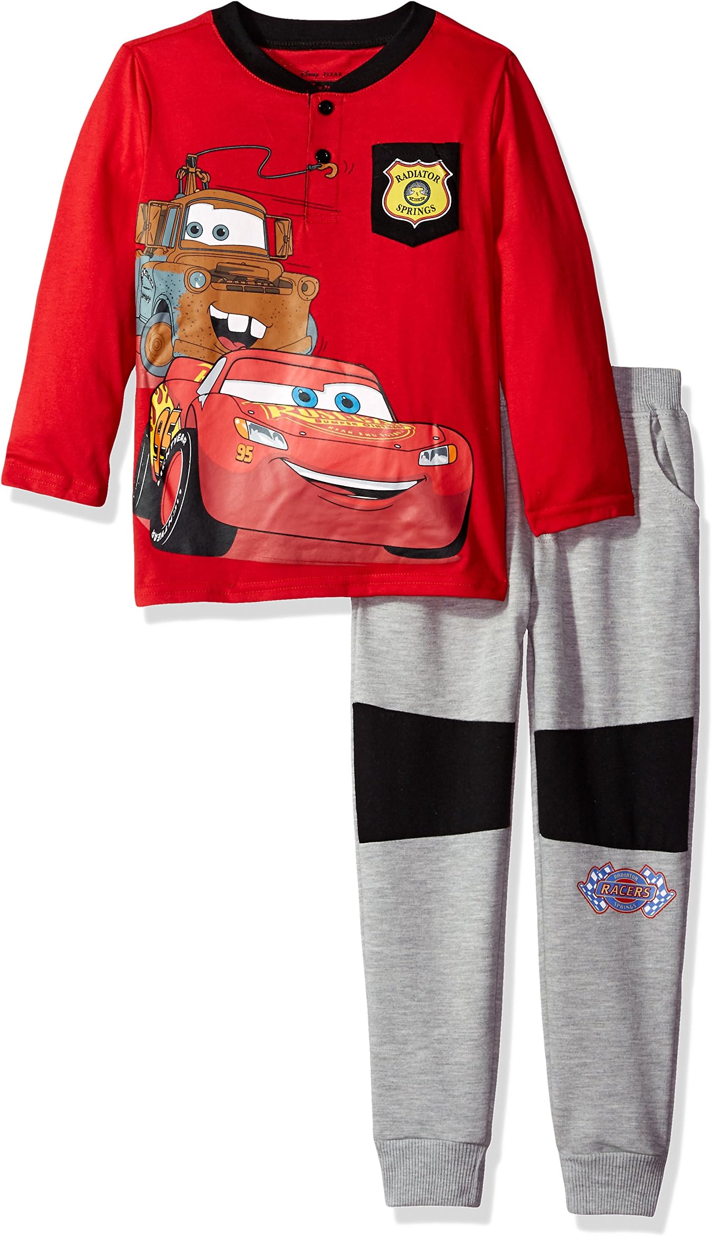 Disney Boys' 2 Piece Cars Henley with French Terry Pant Set