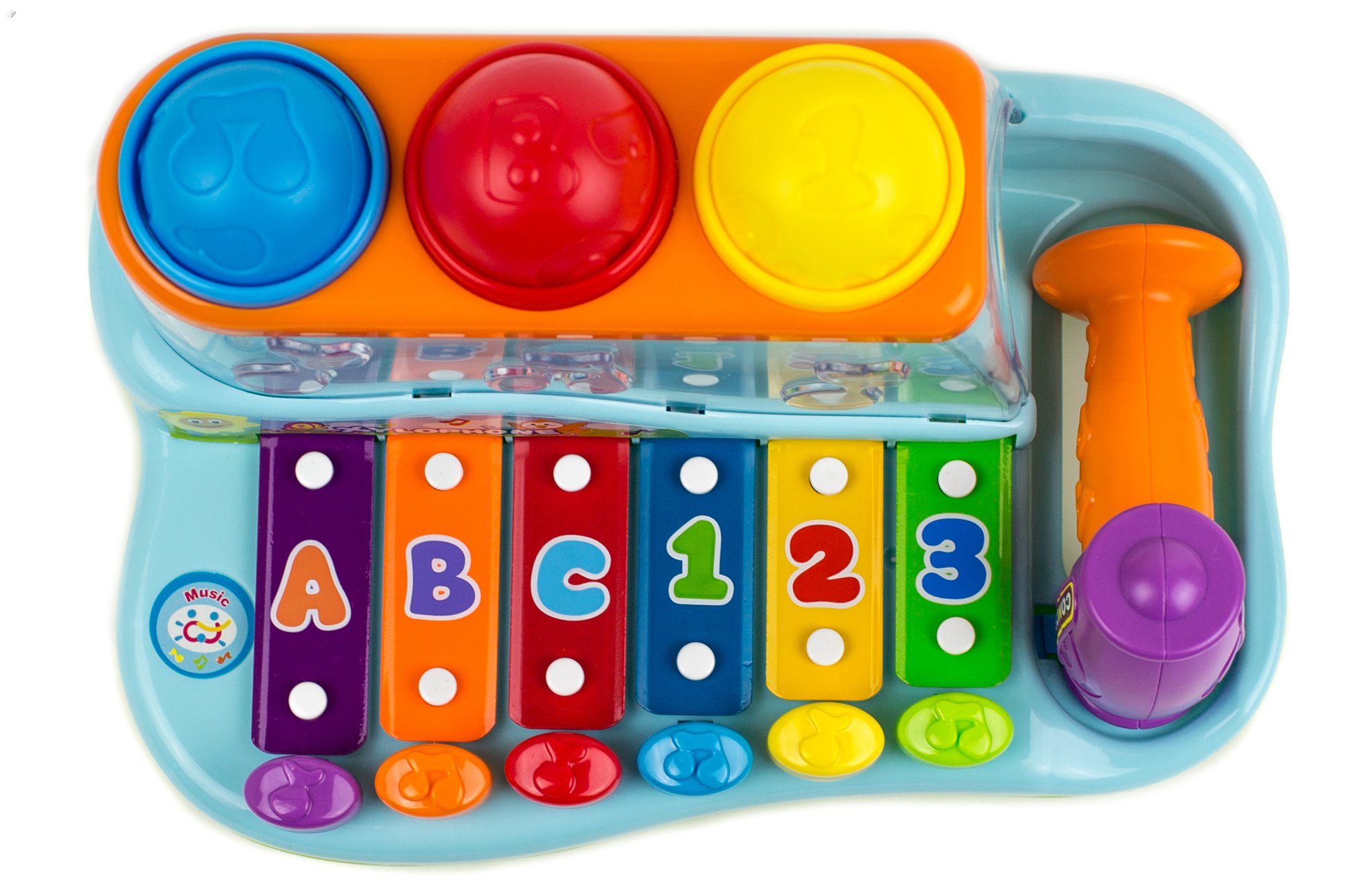 Toysery Rainbow Xylophone Piano Pounding Bench for Kids with Balls and