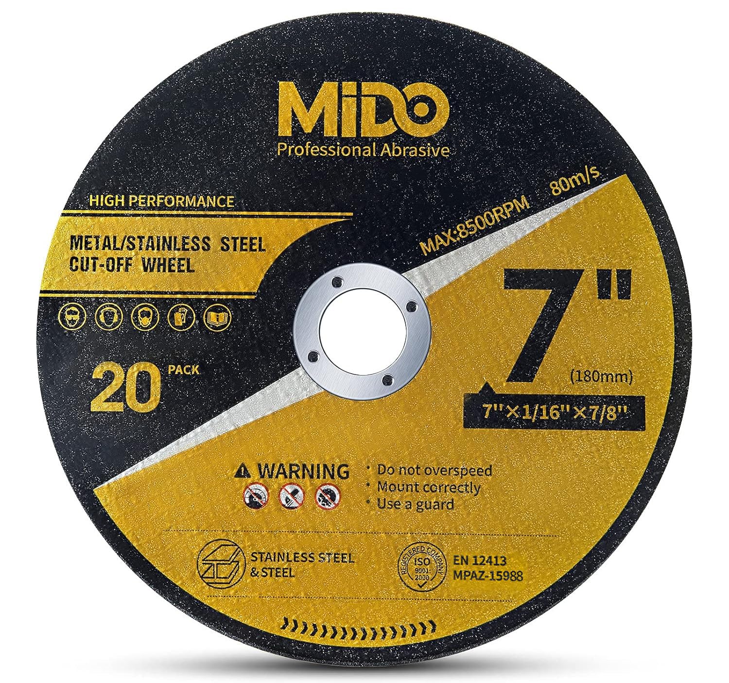 Photo 1 of MIDO PROFESSIONAL ABRASIVE 20 Pack Cut Off Wheels 7 Inch Cutting Wheel 7”x1/16”x7/8” Metal&Stainless Steel Cutting Disc Fit for Angle Grinder