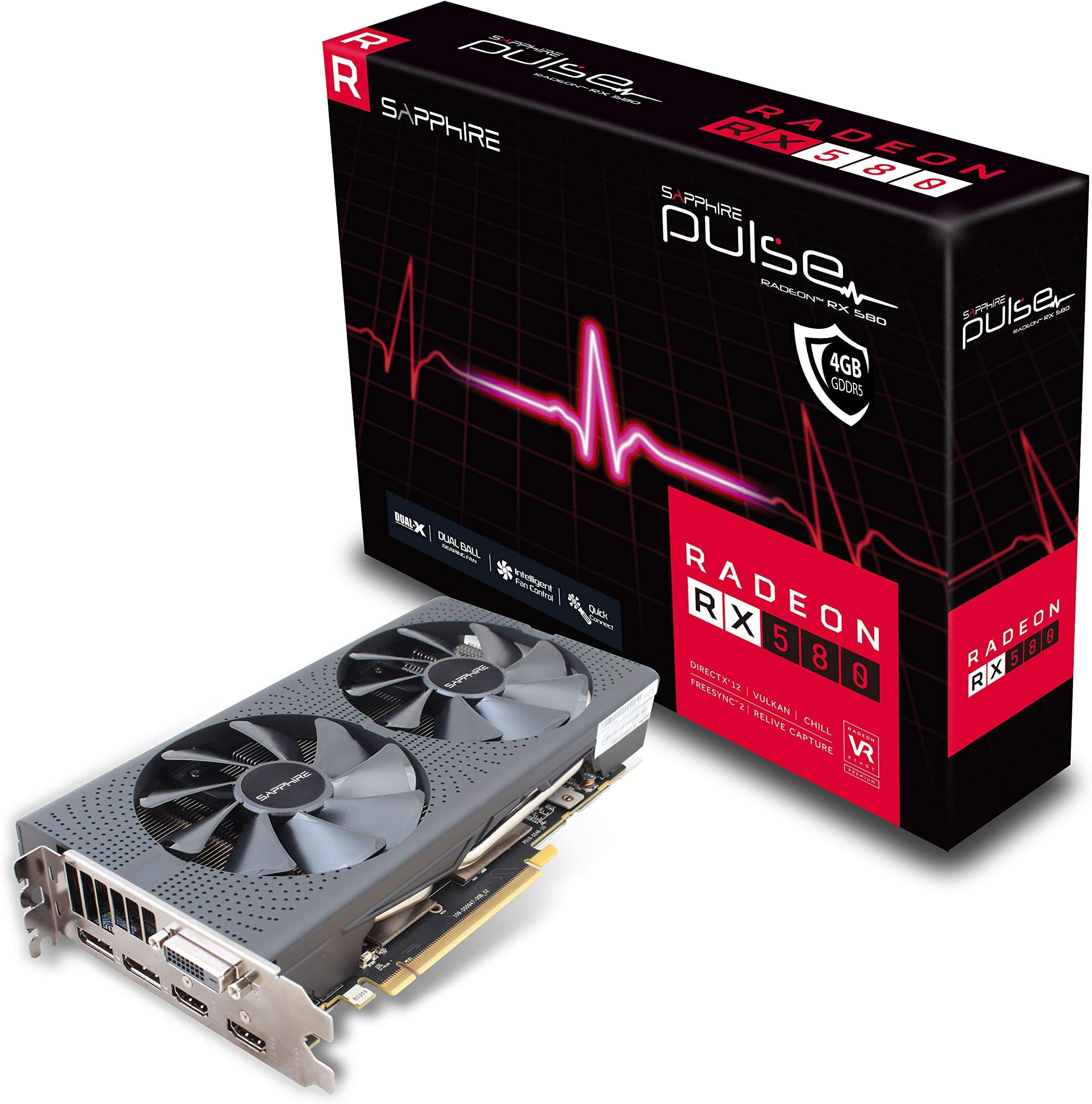 SAPPHIRE Pulse Radeon RX 580 4GB GDDR5 Dual HDMI/DVI-D/Dual DP Graphics Card - Black (Renewed)