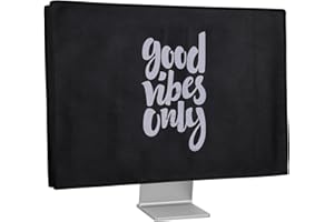 kwmobile Computer Monitor Cover Compatible with 24-26" Monitor - Good Vibes Phrase White/Black