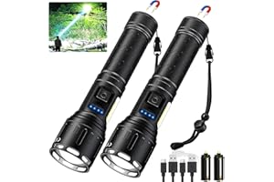 BANRAL Rechargeable Magnetic Flashlights 100,000 High Lumens, Super Bright LED Powerful Flashlight 8 Modes with COB Work Light, Waterproof Handheld Flash Light for Camping (2 Pack with Paper Box, Black)