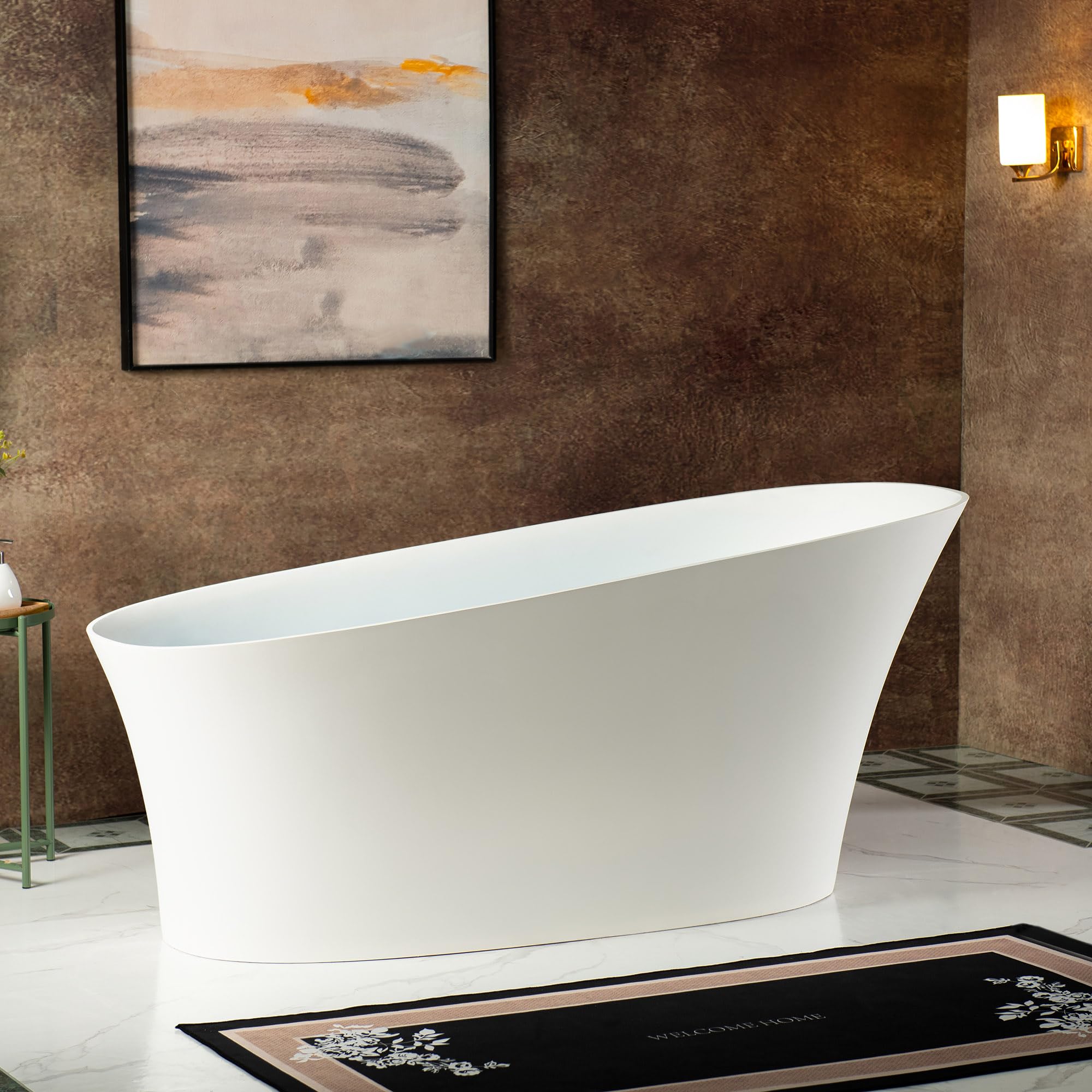 Photo 1 of ***MINOR DAMAGE ON RIM*** WOODBRIDGE 67 in. x 29.5 in. Stone Resin Luxury Contemporary Solid Surface Freestanding Bathtub in Matte White