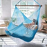 Upgraded Caribbean Hammock Chair with Detachable Metal Bar, Large Hammock Swing Chair, XL Rope Hanging Chair for Outdoor Indoor, 330 LBS Weight Capacity, DeepSkyBlue