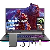 ASUS ROG Strix G17 Gaming Laptop, 17.3" 240Hz QHD Display, 16GB DDR5, 1TB PCIe SSD, AMD Ryzen 9-7845HX, GeForce RTX 4060 8GB GDDR6, Win 11, RGB Keyboard, Wi-Fi 6E, Gray, 160GB Docking Station Set