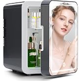 BOGDA Mini Skincare Fridge (4 Liter/6 Can) with Dimmable LED Light Mirror, Cooler and Warmer for Refrigerating Make Up, Skin Care and Food, Portable Mini Fridge for Bedroom, Office and Car, Grey