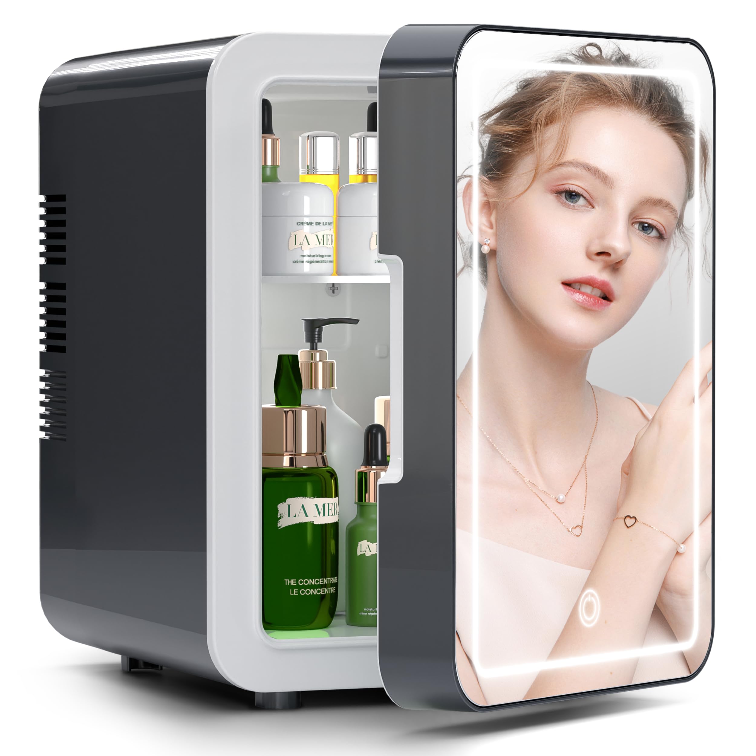 Photo 1 of BOGDA Mini Skincare Fridge (4 Liter/6 Can) with Dimmable LED Light Mirror, Cooler and Warmer for Refrigerating Make Up, Skin Care and Food, Portable Mini Fridge for Bedroom, Office and Car, Grey