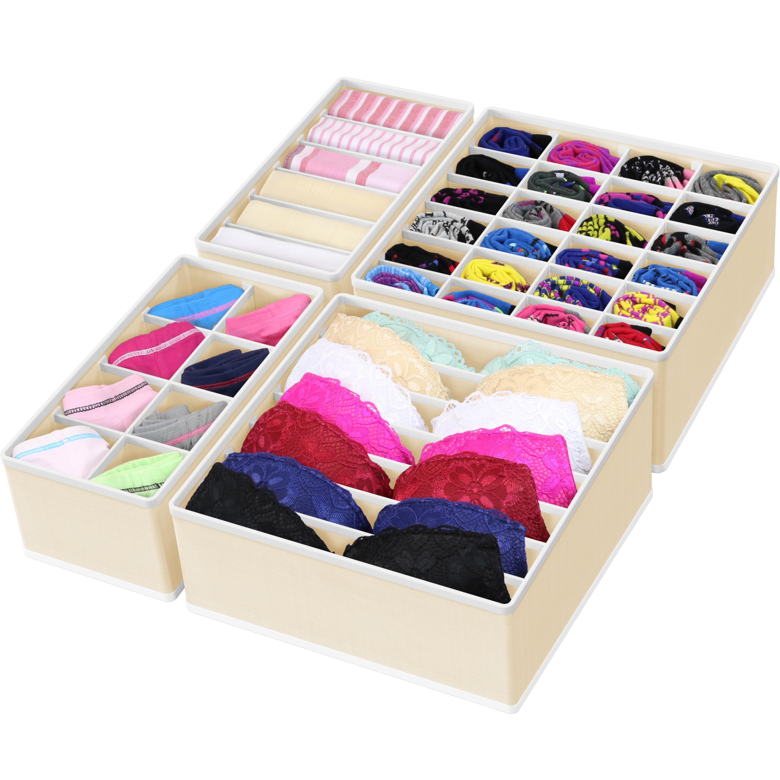 Simple Houseware Closet Underwear Organizer Drawer Divider 4 Set, Beige