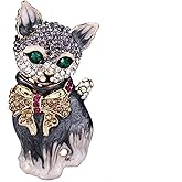 EVER FAITH Austrian Crystal Lovely Plump 3D Bowknot Cat Brooch Enamel Pet Animal Kitten Brooches Dress Suit Sweater Scarves Accessoriesfor Women