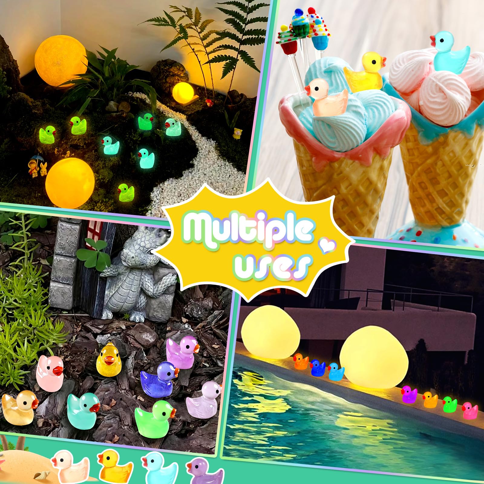 225 Pcs Luminous Mini Resin Ducks Bulk 15 Colors Tiny Duck Glow in The Dark for Garden Micro Landscape Dollhouse Aquarium Potted Ornament Charms Birthday Party DIY Toys Craft Accessories