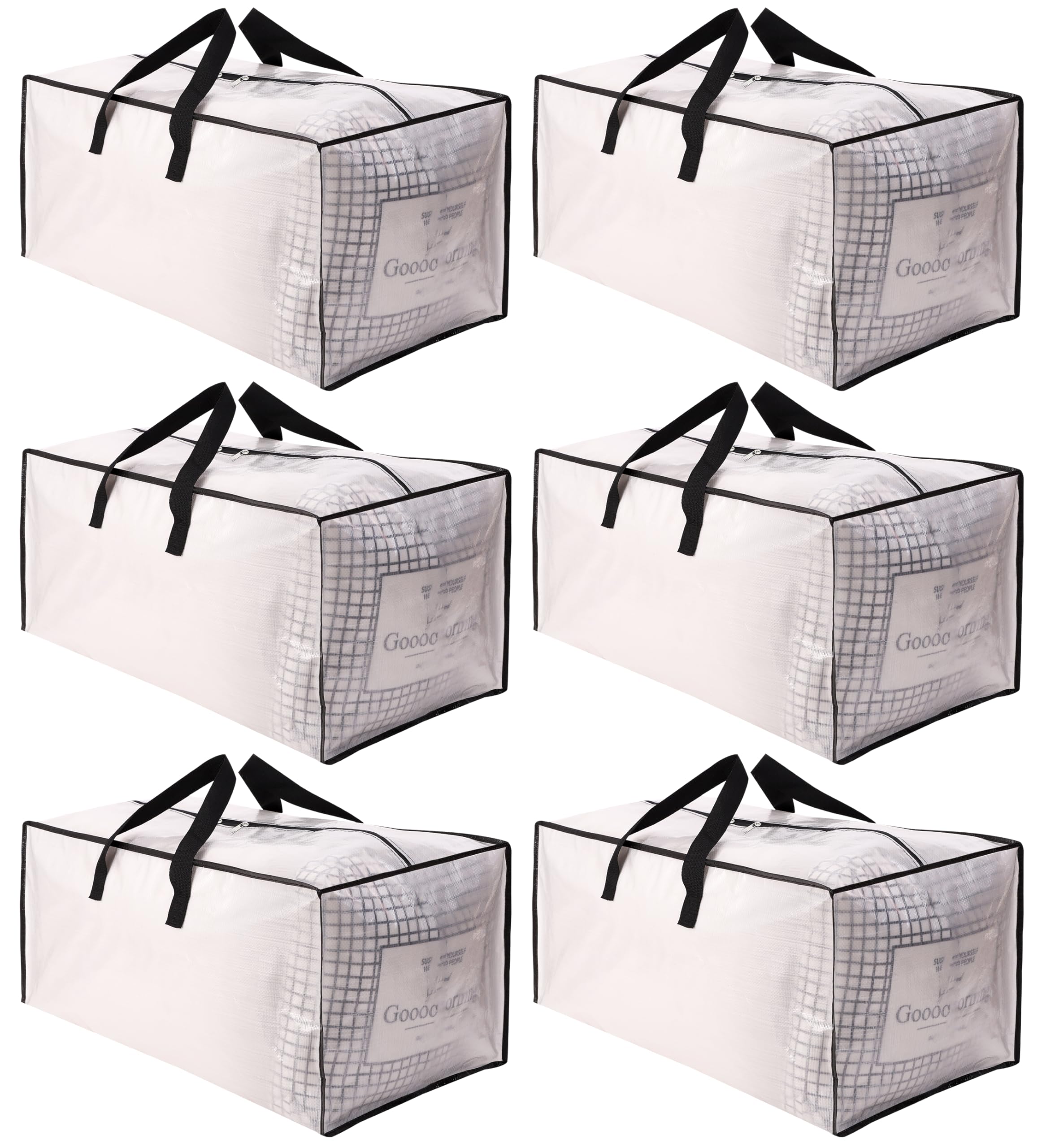 SWEET DOLPHIN 6 Pack Extra Large Moving Bags with Strong Zippers & Carrying Handles, Heavy Duty Storage Tote for Space Saving Moving Storage, Fold Flat, Alternative to Moving Box, Semi-Transparent
