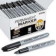 Ezzgol Permanent Markers Bulk, 150 Pack Fine Tip Black Permanent Markers, Waterproof Markers, Premium Smear Proof Pens, Quick Drying, Office Supplies for School, Office, Home