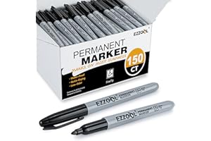 Ezzgol Permanent Markers Bulk, 150 Pack Fine Tip Black Permanent Markers, Waterproof Markers, Premium Smear Proof Pens, Quick Drying, Office Supplies for School, Office, Home