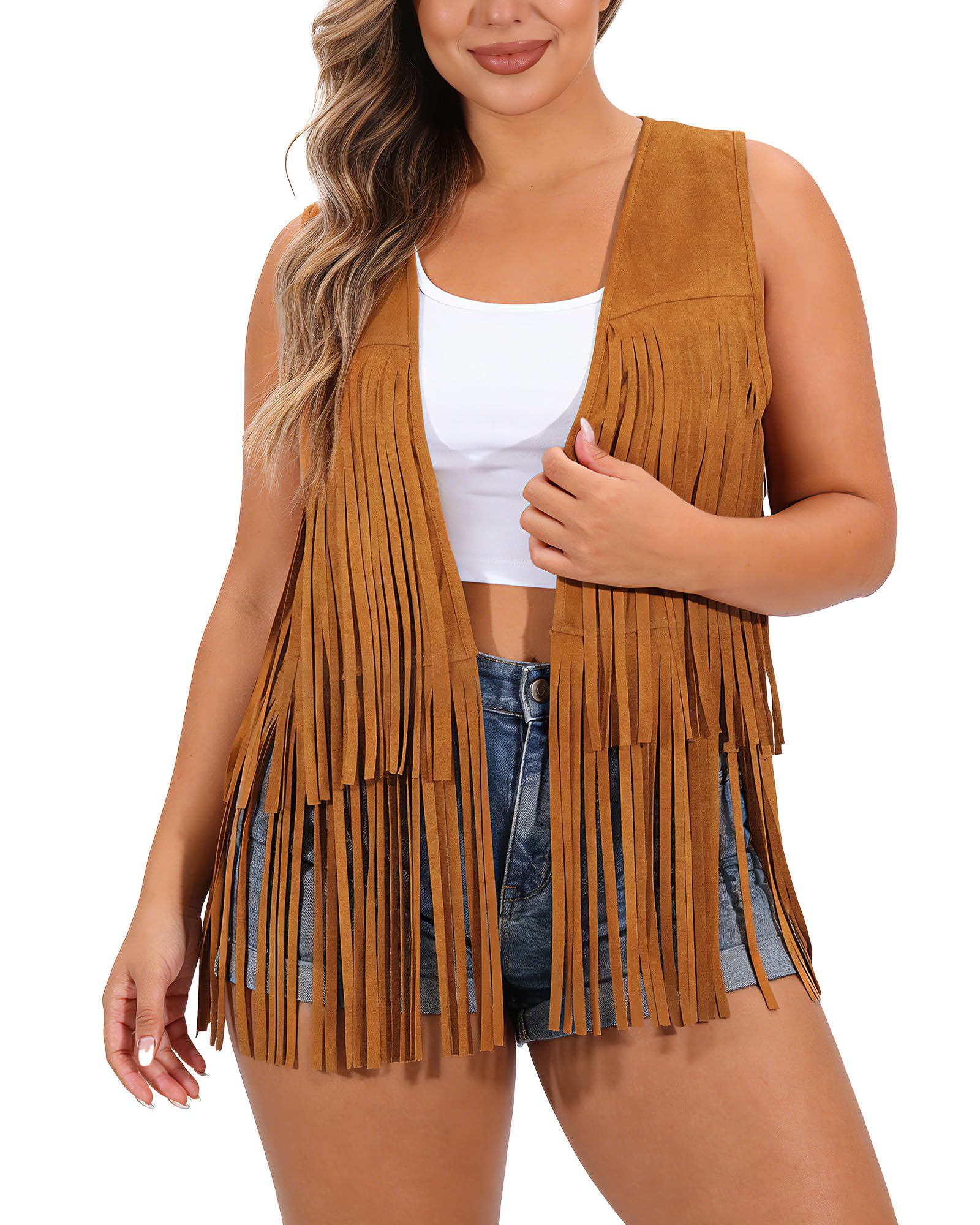 Plus Size Fringe Vest