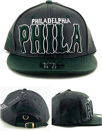 black leather strapback hat