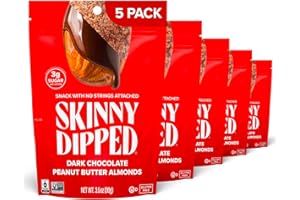 SkinnyDipped Dark Chocolate Peanut Butter Almonds, Healthy Snack, Plant Protein, Gluten Free, 3.5 oz Resealable Bags, (Pack of 5)