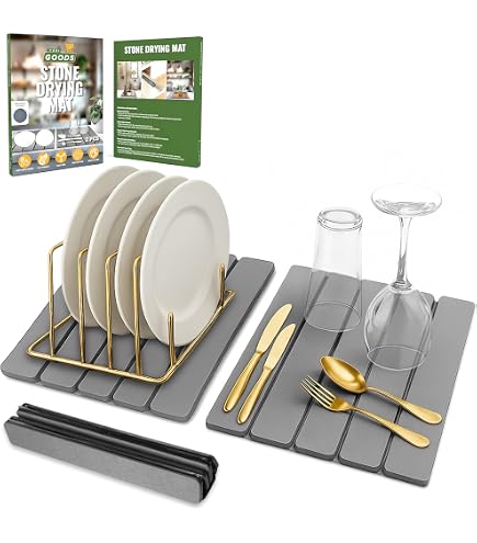 Yukee Diatomite Dish Drying Mat - Marble Pattern Stone Mat For Kitchen Counter, 12"x16" Gray - View #8