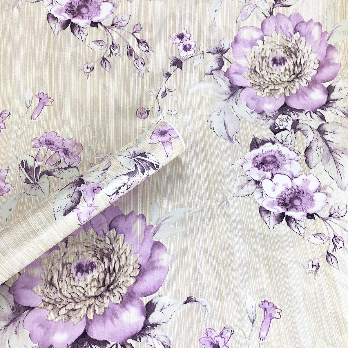 MESOAR Peel Stick Vintage Purple Floral Wallpaper Shelf Drawer Liner Dresser Furniture Sticker Home Decorative Sticky Back Vinyl Film 45cm by 300cm