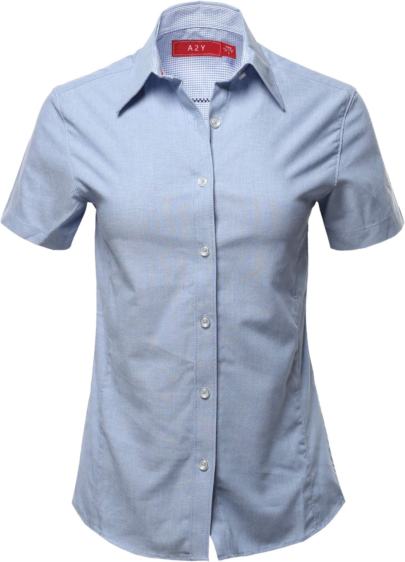 A2Y Women's Durable Short Sleeve Button Down Business Office Formal Ladies Shirt