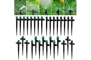 HUISUYTON 30Pcs Drip Irrigation Emitters Sprayer with Lock Barbed for 1/4" Drip Tubing - Leak-Proof Adjustable Micro Spray Drippers (4-7mm) for Garden Irrigation System (30PCS Mix Emitters)