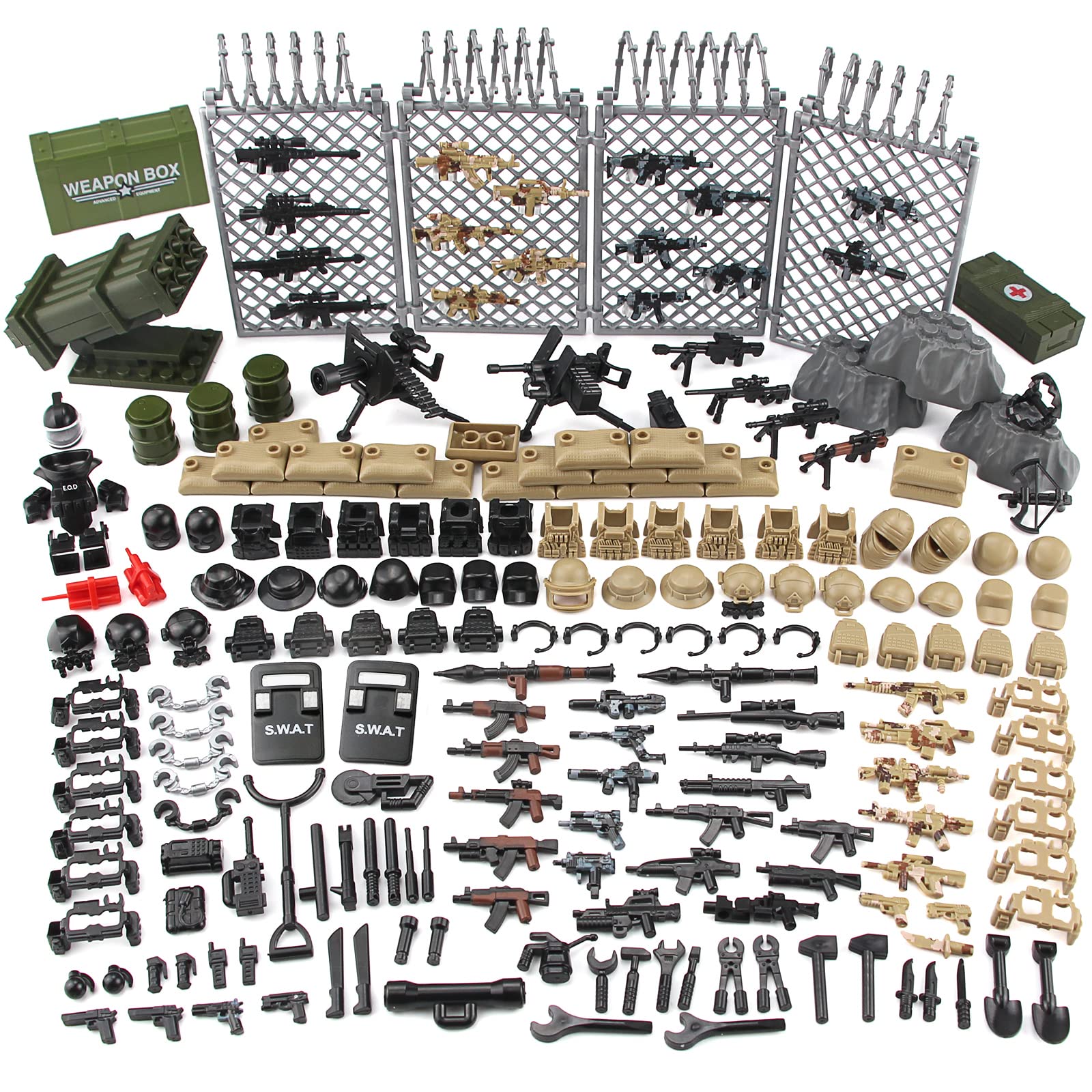 Feleph Modern Military Weapons Pack SWAT Police Multiple Combinations Toy Set for Soldier Figures Model Army Equipment Gear Pieces Blocks Accessories Compatible with Major Brand