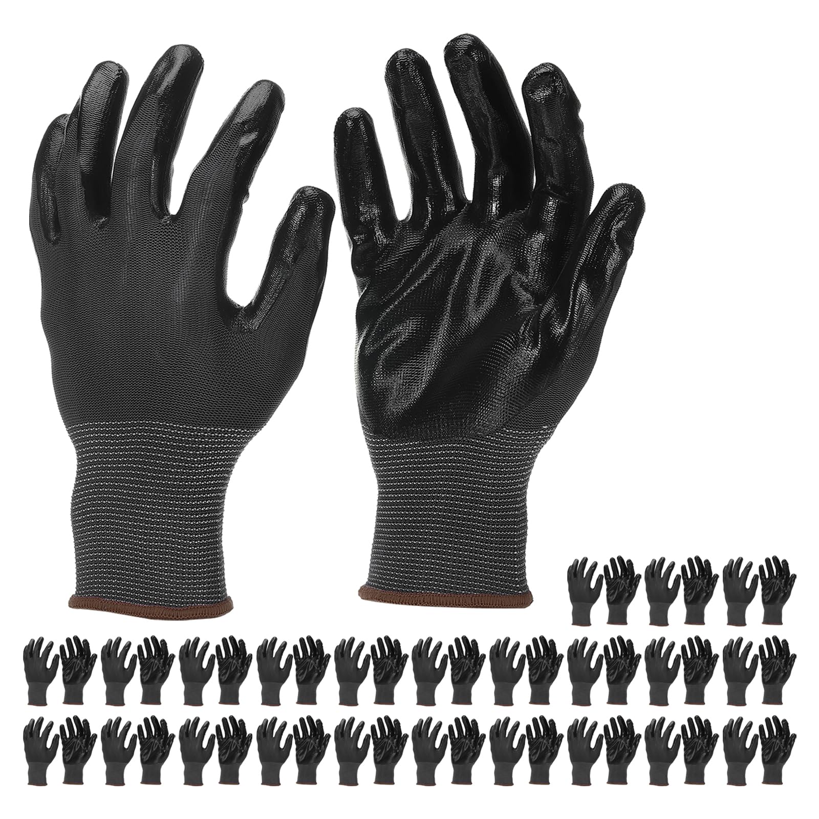 PATIKIL Safety Work Gloves Nitrile Coated, 24 Pair Non-slip Gardening Gloves Seamless Knit Working Gloves with Grip for Women Men Warehouse, Black, Large Size