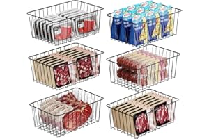 iSPECLE Upright Freezer Organizer Bins - 6 Pack Medium Freezer Baskets for 14 to 15.5 cu.ft Freezer Easy Get Food and No Longer Fall out, Freezer Bins for Upright Freezer Allow Air Circulation, Black
