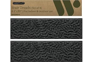 Bungalow Flooring Waterhog Stair Treads (Set of 4) – 8 1/2 x 30 Inches, Durable, Non Slip, Water-Trapping, Indoor/Outdoor Floor Covering, Boxwood Collection – Made in USA, Charcoal