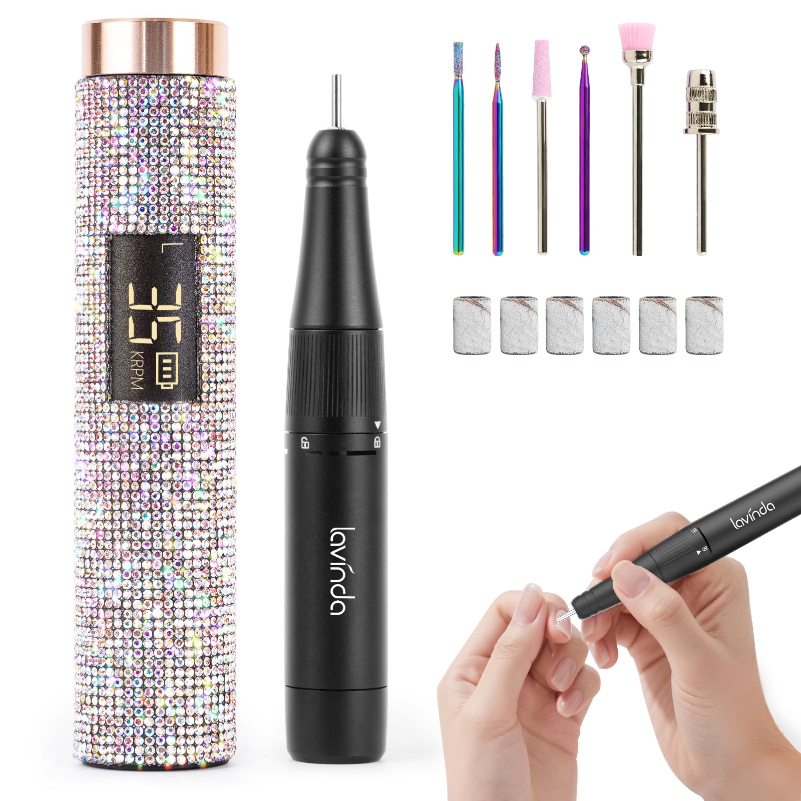 Photo 1 of Lavinda Portable Nail Drill 35000 RPM, Professional Rechargeable Cordless Electric Nail File with Bits for Acrylic Gel Nails Polishing Removal, Manicure Pedicure Efile Kit for Salon Home, Diamond