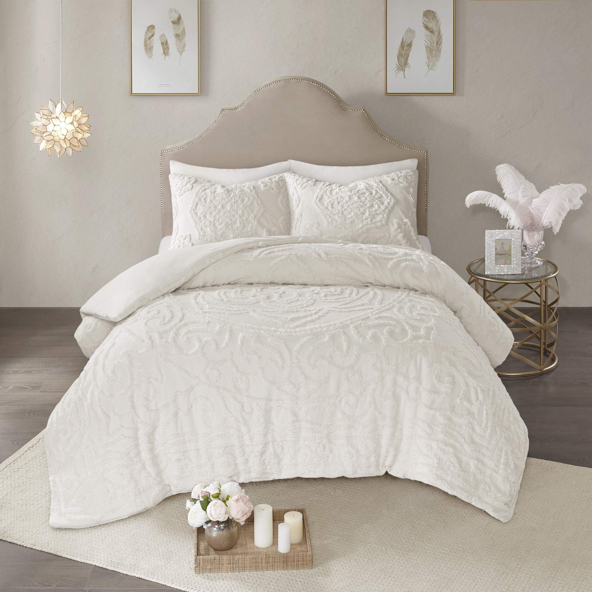 Photo 1 of ***UNOPENED***  Madison Park Laetitia Comforter Bohemian Tufted Cotton Chenille, Medallion Shabby Chic All Season Down Alternative Bed Set with Matching Shams, Floral Off White Twin/Twin XL(68"x92") 2 Piece