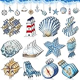 VinTS 36Pcs Summer Ocean Sailing Adventure Theme Wooden Ornaments Nautical Beach Tree Wooden Ornaments Summer Decorations for Home Small Tree Coastal Party