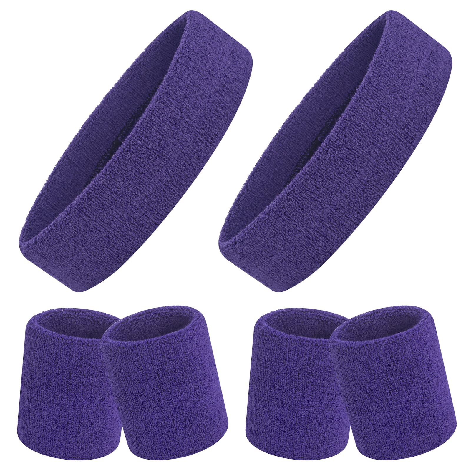 ONUPGO Sweatband Set, Sports Headband Wristband Set (6PCS) Sweatbands Terry Cloth Wristband Wrist Sweatband Headbands Moisture Wicking Sweat Absorbing Head Band (Purple)